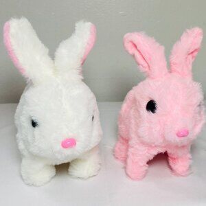 (2) NEW Electronic Hopping Wiggling Rabbits Pink/White BUNBY MY REALISTIC BUNNY